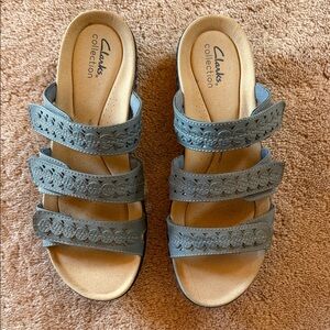 Clarks Blue Multi-Strap Comfort Slide Sandals
